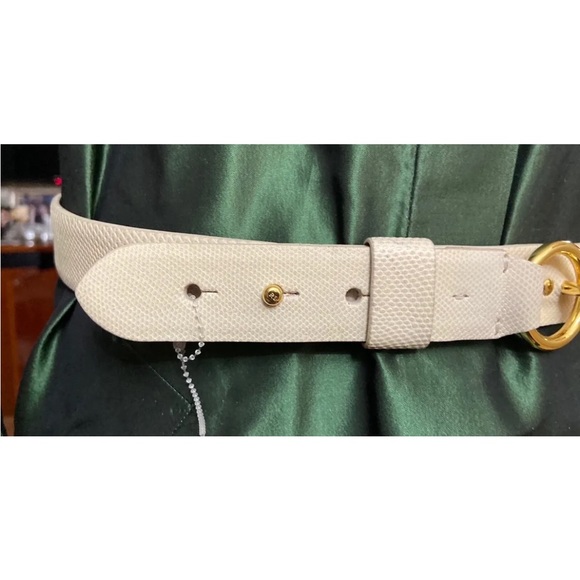 New Ralph Lauren Purple Label White Snake skin Belt Gold Buckle New $870 Size M - Picture 2 of 6